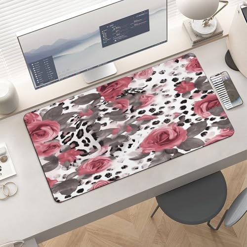 Alfombrilla de escritorio grande con diseño rosa y leopardo miniatura 6