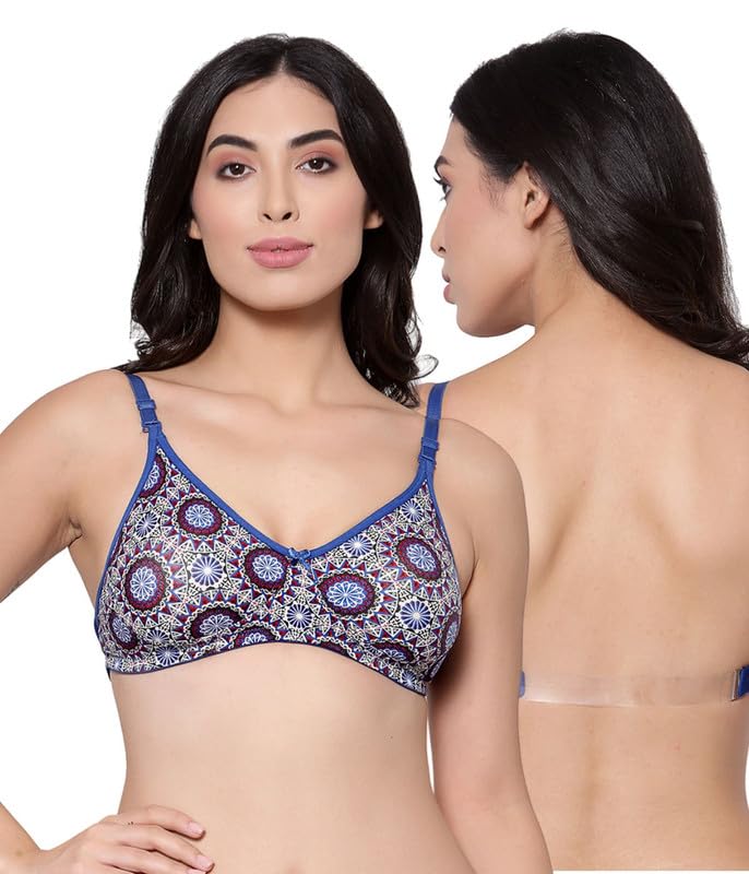 Image of Inner Sense Bra for Woman Made with Organic Cotton and Bamboo I Demi Cups Backless Bra for Woman with Removable Straps and Transparent Back I Non Padded Wire-Free Innerwear