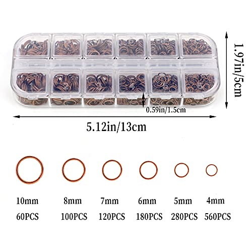 Luter 1300Pcs Jump Ring Red Copper Accessories For Jewelry Bracelet Key Chain Supplies Mixed Sizes Diy Earring Necklace Pendant Rings Repair Crafts Connector(4-10Mm) #TOP1