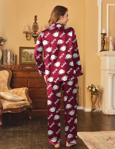 Image of Ekouaer Womens Satin Pajama Set Classic Pattern Silky Pj Sets Button Down Sleepwear Loungewear
