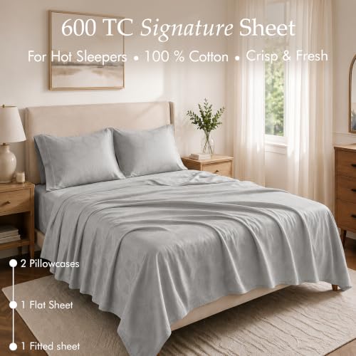 Image of Threadmill 600TC Cotton Full Sheet Set, Sateen, Jacquard, Light Grey