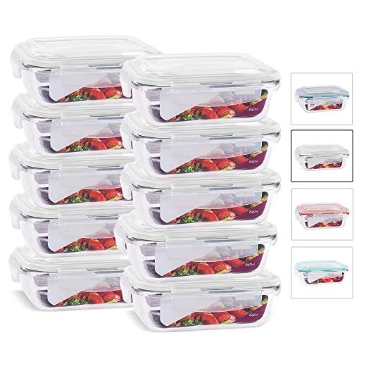 KIT 10 Potes de Vidro Retangular com Tampa Hermética 640ml Cor:Branco (QH)