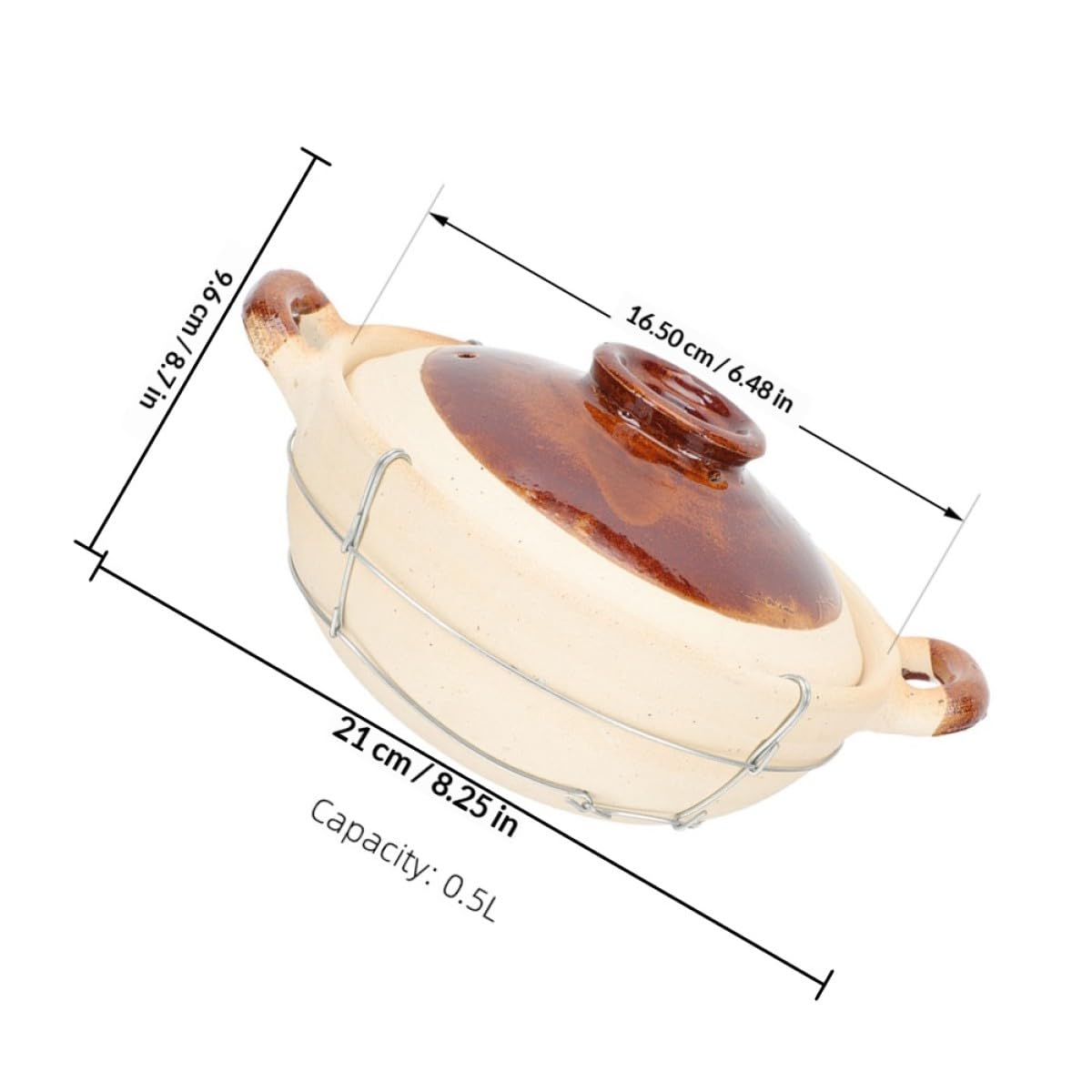 Beavorty Cazuela Redonda de Barro 0,5L Tapa y Mango, Olla para Estofados y Sopa, Juego de 2 Piezas para Cocinar Porciones Individuales en Hogar