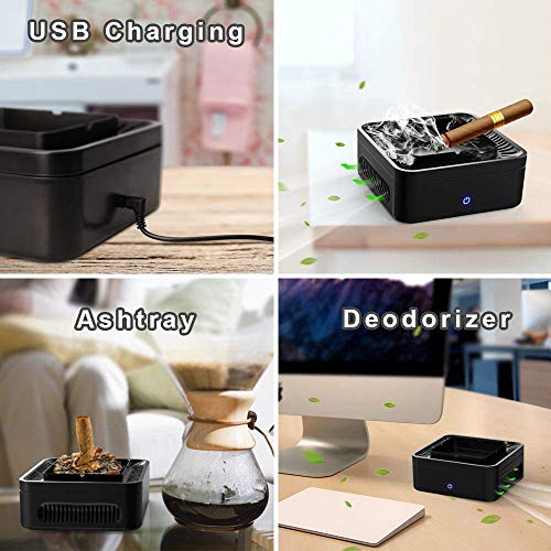 Gespert Multifunctional Smokeless Ashtray For Cigarette Smoker, Usb Rechargeable Smoke Grabber Ash Tray For Indoor Outdoor Home Office Car (Black) #TOP1