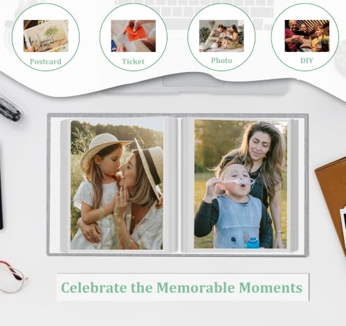 Álbum de fotos 4x6, paquete de 2 unidades, cubierta de lino gris con ventana frontal, álbum vertical para bodas, familia, aniversarios, bebés, vacaciones y Día del Padre miniatura 4
