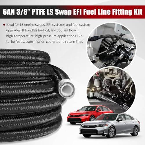 6AN 3/8” PTFE Fuel Line Kit w/Nylon Stainless Braided Fuel Hose 25FT for LS Swap EFI E85 Injection Fuel PTFE Fitting (16Pcs) by usvehj - Used condition - Image 2