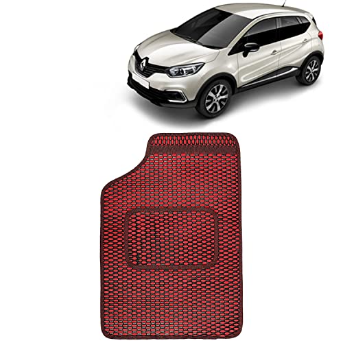 Image of Kingsway Dotted Design Car Floor Foot Mats Universal Fit for Renault Captur, Model Year : 2017 Onwards, Water and Dustproof, Color Red, Set of 5 Pieces