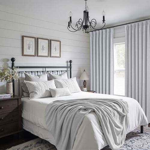 Image of Light Grey Black Out Curtains 90 Inch Long for Living Room, Pinch Pleated Flax Linen Modern Insulated Drapes with Hooks Bedroom Curtain 2 Panels Set Soundproof Privacy Windows (40 inchWx90 inchLx2 Light Gray)
