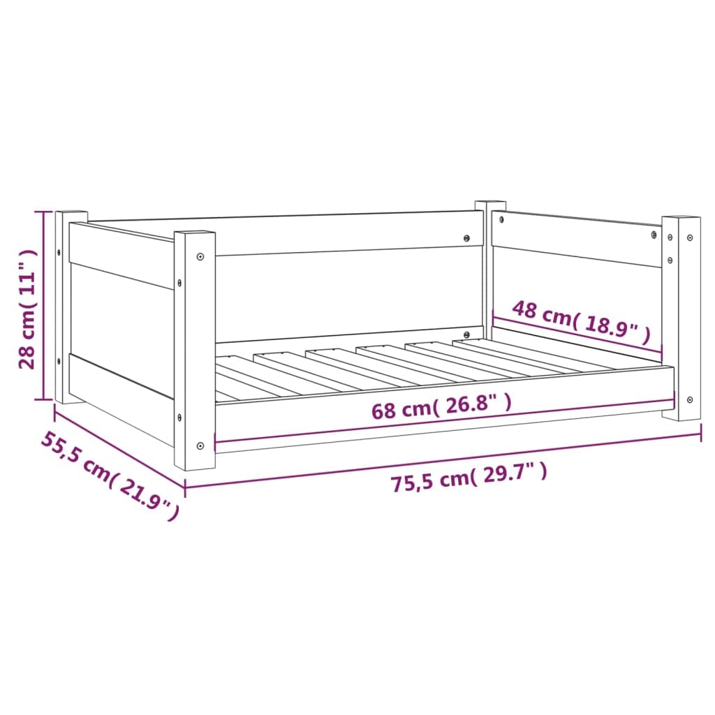 vidaXL Cama para Perros Madera Maciza de Pino 75,5x55,5x28 cm Mascotas Gatos