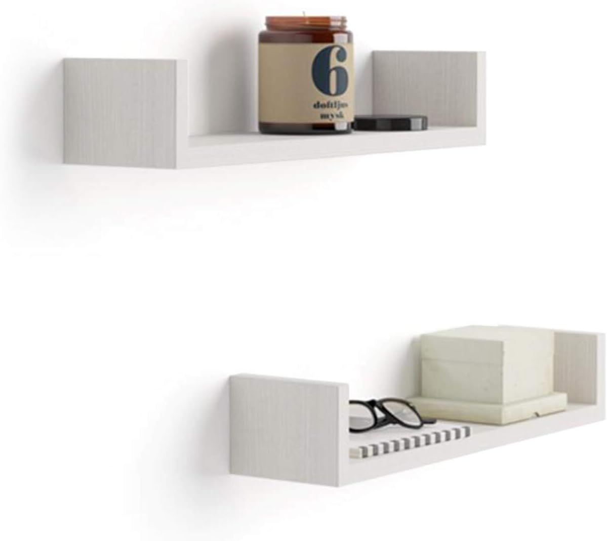 Mobili Fiver, Set of 2 U-Shaped Shelves, Iacopo, Ashwood White, Made in Italy