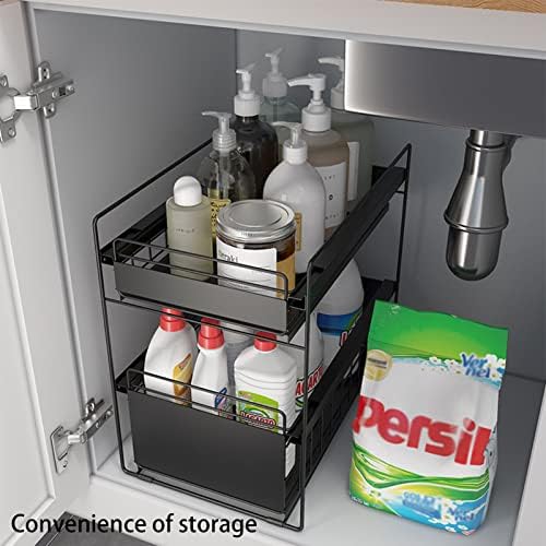 LIFOND Under Sink Storage Under Sink Organizer Rack With Sliding Storage Drawer, 2 Tier Pull Out Cabinets Organizer Shelf, Sliding Kitchen Countertop Storage Basket pink-large, Pink L