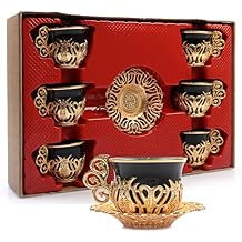 Alisveristime 12 Pc Turkish Greek Arabic Coffee Espresso Cup Saucer Porcelain Set Black Gold