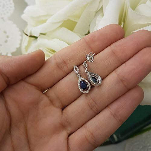 Dazzlingrock Collection 6X4 MM Each Pear Gemstone & Round White Diamond Ladies Teardrop Dangling Drop Earrings, Sterling Silver