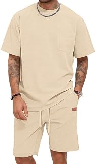Men's Waffle Short Sets 2 Piece Outfits Cotton M-5XL | regular fit,casual,crewneck tshirt+casual shorts,slight stretch,solid,summer,beach,vacation