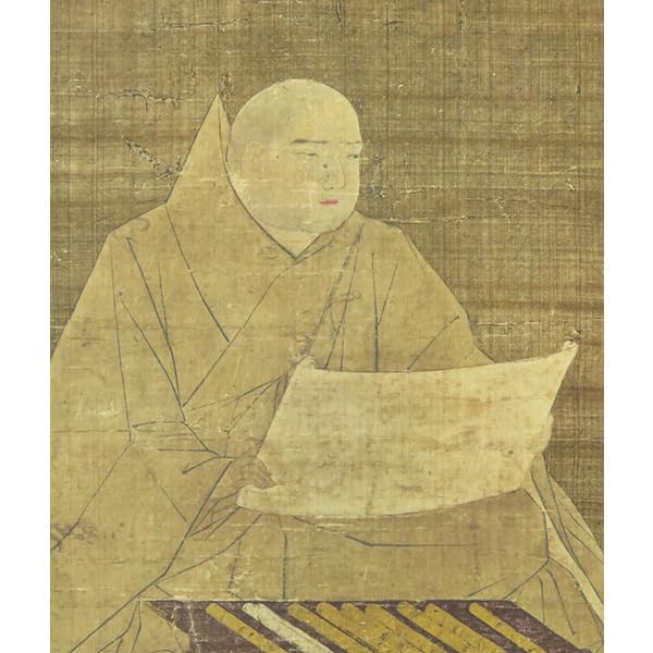B-2880【複製】無落款・日蓮聖人 巧芸紙本淡彩 水鏡御影 掛軸