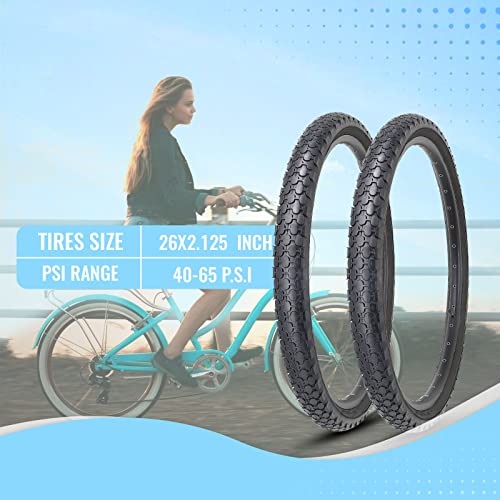 Mohegia Beach Cruiser Bike Tires Replacement Kit With 2 Pack 26 X 2.125 Inch Folding Bicycle Tires,Tubes And Tire Levers/Black #TOP2