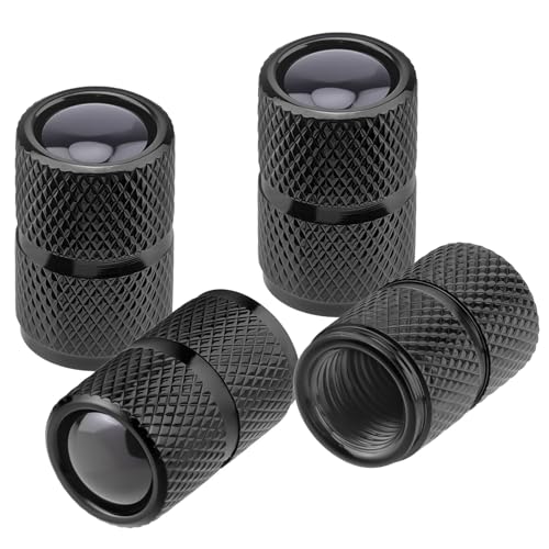 Drytuns Universal Tire Valve Stem Caps, 4pcs Aluminum Tire Valve Cap Set, Corrosion Resistant Stem Covers for Cars SUVs Trucks Motorcycles Bikes (Solid-Black)