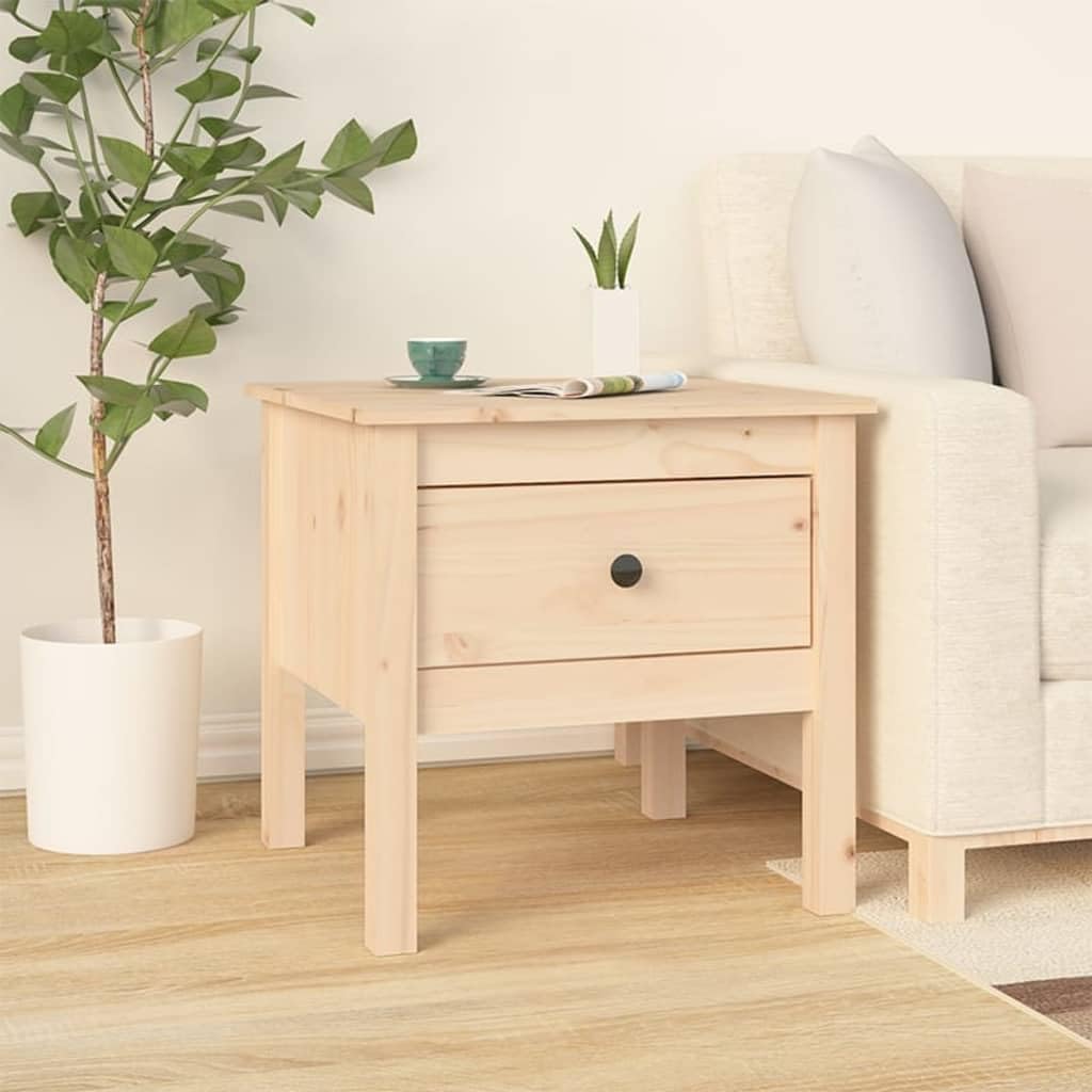 SXZenSpace Solid Pine Side Table 50x50x49 cm with Drawer, Rustic Small Coffee for Living Room, Compact Bedside Nightstand, Easy Assembly, Brown