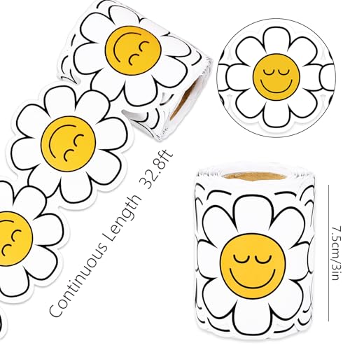 Image of Whaline 32.8 Ft Retro Daisy Bulletin Board Borders Yellow White Cartoon Daisy Flower Floral Die-Cut Border Trim for Back to School Chalkboard Wall Decoration
