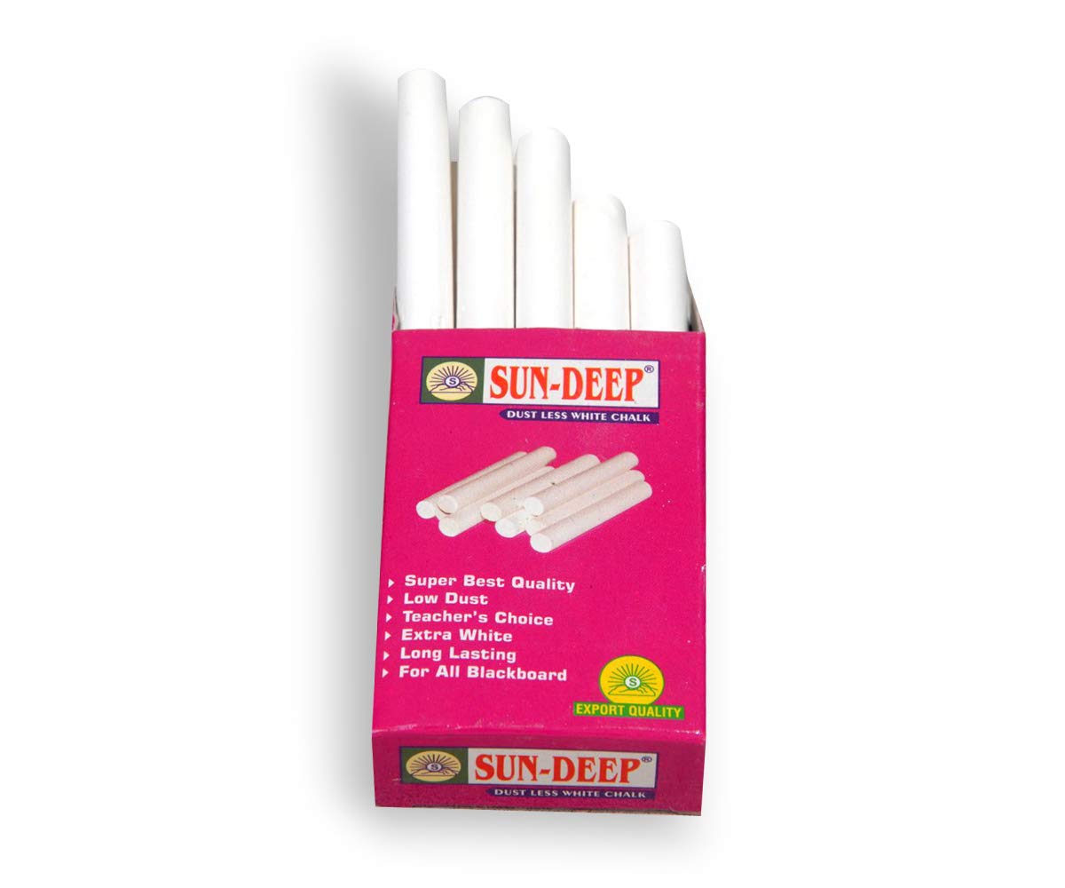 SUN-DEEP Dustless Chalks White 100 pcs (Pack of 10)
