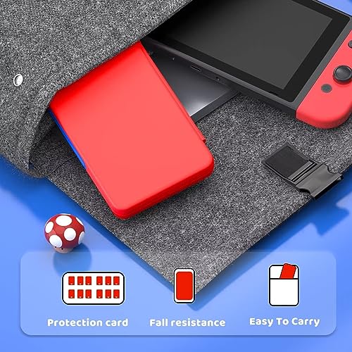 CYKOARMOR Etui do gier Switch z 24 uchwytami do gier, kompatybilne z Nintendo Switch & Switch OLED, kompaktowe etui z przełącznikiem, czerwono-niebieskie