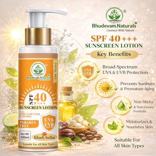 Image of Khadi SPF 40 Sunscreen Lotion with Kokum Butter & Jojoba | Daily Use Sun Cream for Men & Women | Moisturizing & Fast Absorbing Formula For All Skin Types - 100ML