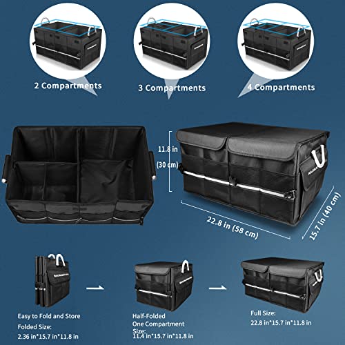 Raorandang Car Trunk Organizer With Lid, Premium Collapsible Vehicle Cargo Storage Bin With 10 Side Pockets, 1680D Reinforced Oxford Fabric Container Box For Suv, Truck, Automotive (Black) (70L) #TOP4