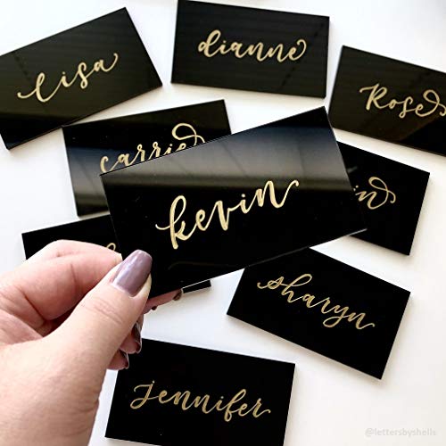 UNIQOOO 20 Count Black Acrylic Escort Place Cards - Extra Thick Rectangle Shape
