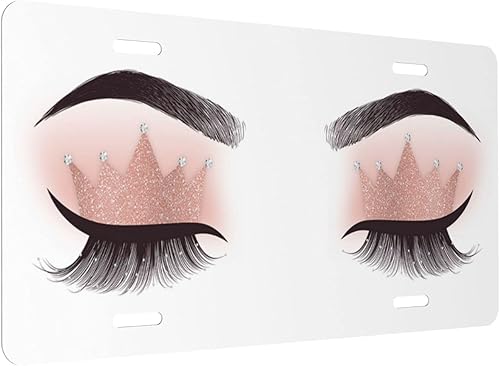 Miniatura 8 de Cubierta para placa de matrícula de cejas y pestañas de corona, placas de metal de aluminio fresco, placa de automóvil de metal novedoso para