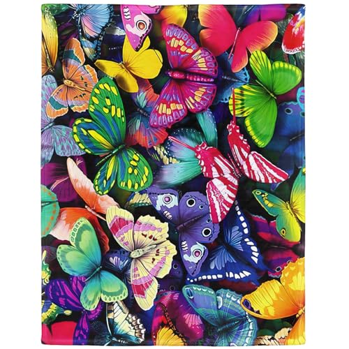 YISUMEI - 150 x 200 cm Decke - Bunte Schmetterlings Schönheits Natur Fleecedecke,Kaschmir-Gefühl Kuscheldecke Geeignet für Bett oder Sofa