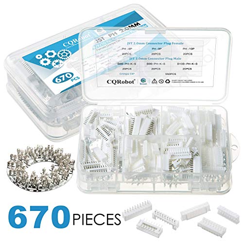 JST Connector Kit/Crimp Dip Kit (670 pcs), PH - 8/9/10 Pin Housing Male and Pin Housing Female, 2.0mm Pin Pitch, JST Adapter Cable Connector Socket Male and Female.