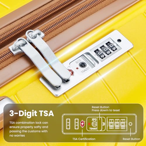 Luggage Sets 4 Piece(14/20/24/28), Expandable Lightweight Suitcase with 4 Double 360 Degrees Mute Spinner Wheels PP Materials Durable TSA Lock Travel Luggage，Yellow4