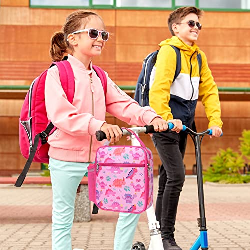 Bagseri Kids Lunch Box, Insulated Lunch Box Bag For Girls, Portable Reusable Toddler Lunch Cooler Bag For School, Water-Resistant Lining（Pink & Crown Dinosaur） #TOP5