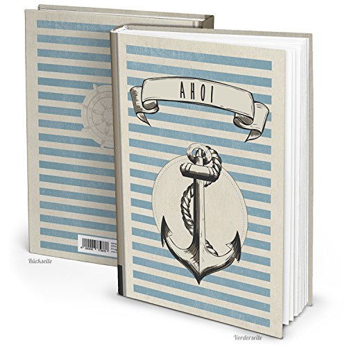 Logbuch-Verlag Cuaderno de navegación libro barco azul marino con rayas marineras y ancla DIN A4 - cuaderno de apuntes marinero