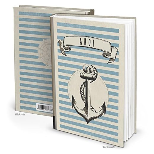 Logbuch-Verlag Cuaderno de navegación libro barco azul marino con rayas marineras y ancla DIN A4 - cuaderno de apuntes marinero