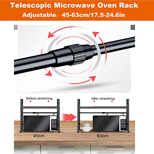 Uitschuifbare Magnetron Oven Rack 2-Tier, Keukenrek Stand Oven Organizer Unit-Printer Plank Faxrek Zwart 45-65cmx36cmx46… - Image 8