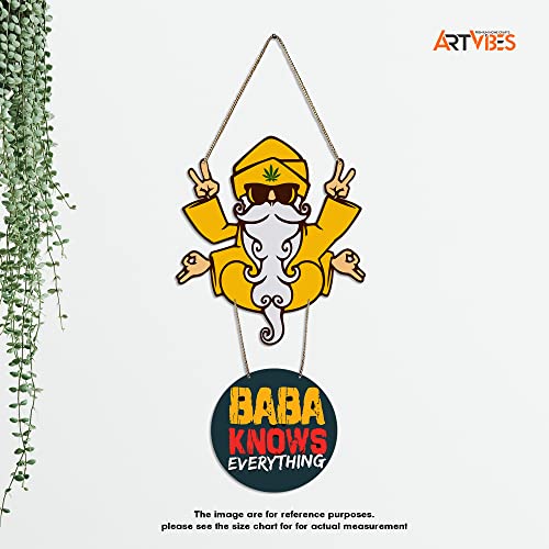 Image of Artvibes Baba Knows Printed Wooden Wall Hanger with Quotes for Home Decor | Office | Gifts | Living Room | Bedroom | Wood Decorative Items | Modern Decoration | Artworks Hangings (WH 5706N)