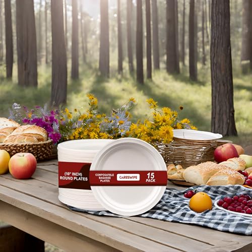 Image of Disposable Plate Round Plain, Eco-Friendly Disposable Plates, 1O inches 15 Pcs, Heavy-Duty for Parties, Events, Weddings, Picnics, and Everyday Use
