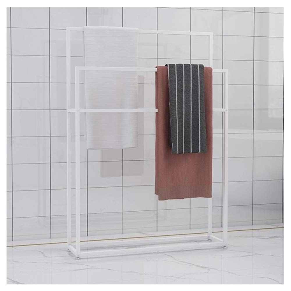 WING Handtuchhalter freistehend Handtuchständer Metall Bad Handtuchstangen, treppenförmiger Handtuchständer, Rostfrei, 110 cm Höhe,Weiß,65×20×110cm(L×W×H)