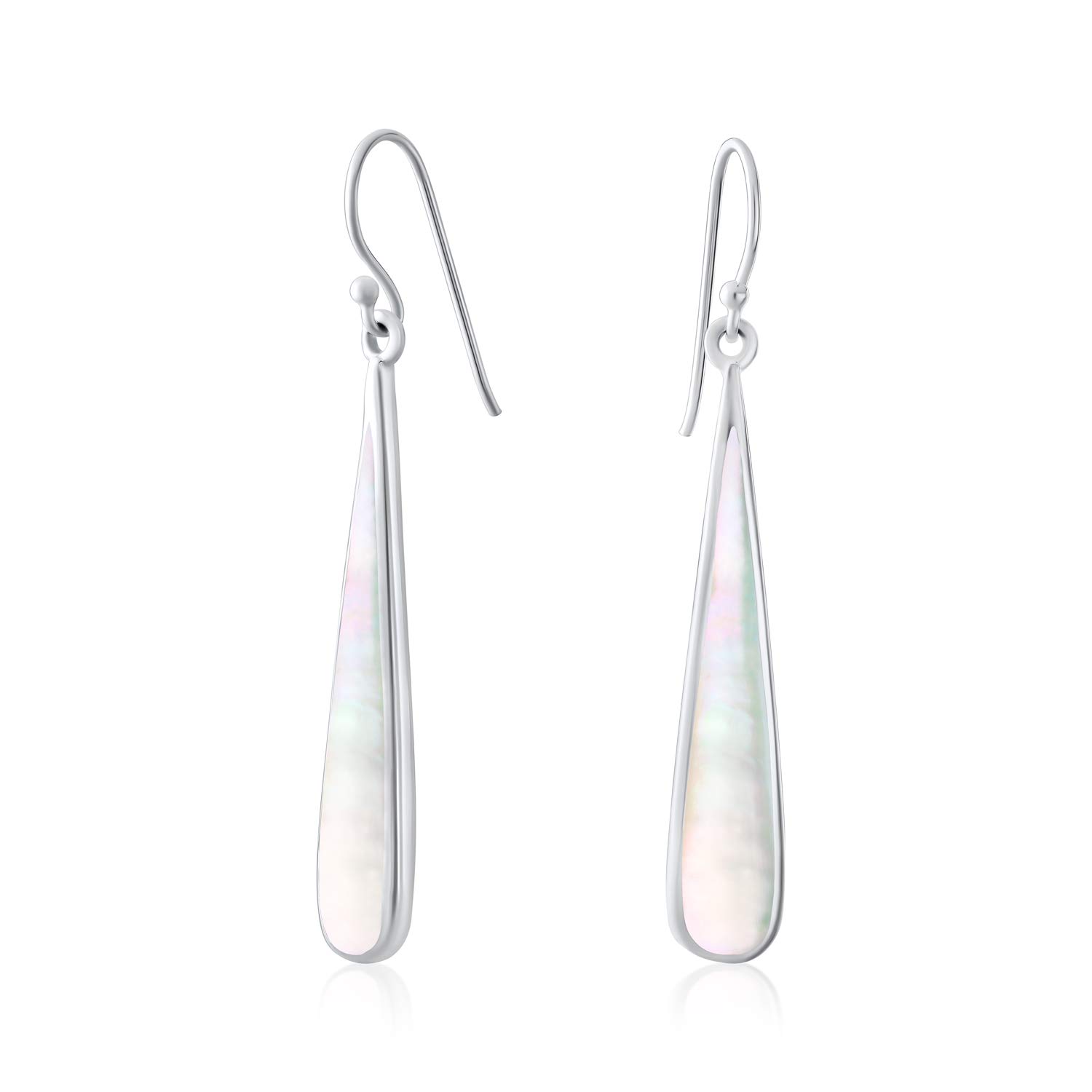 Pendientes colgantes en forma de lágrima plana larga con incrustaciones de piedras preciosas de moda boho simplista estilo occidental para mujeres adolescentes de plata esterlina .925 con gancho de