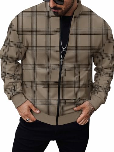Image of Noble Monk Men Cotton Blend Checkered Full Sleeves Mock Collar Regular Fit Casual Jacket | Casual Winter Jackets | Jackets for Winter Wear