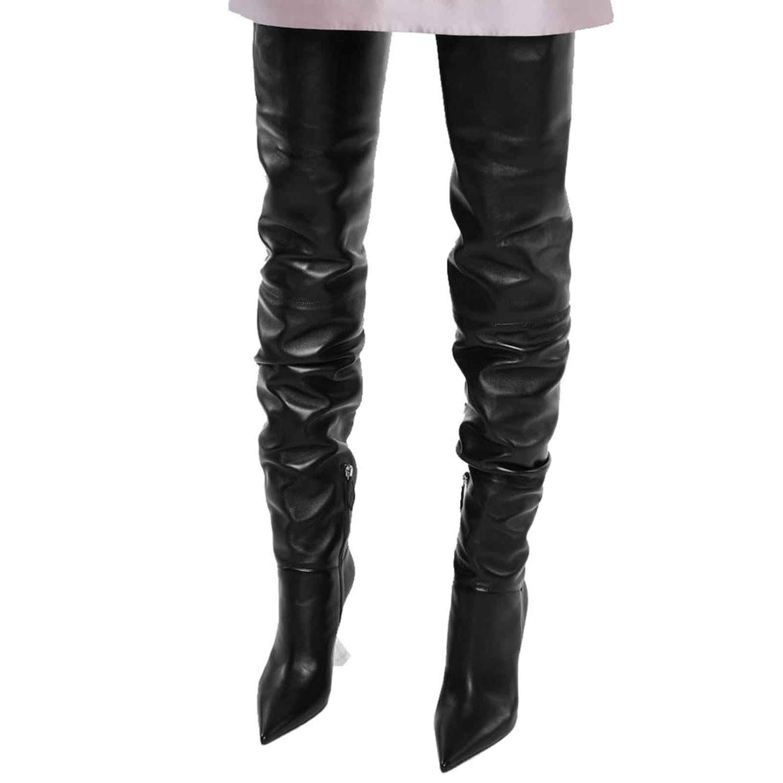 Tacchi Donna Tacchi Alti 13 Cm Stivali alla Coscia Tacchi Trasparenti in Vetro di Vino Versione Sciolta,Black-35