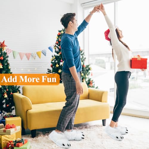 Meanplan Funny Men Slippers Winter Fluffy Animal Paw Shoes Plush Bear Shape Claw Non Slip Slippers Unisex Cute Costume House Shoes for Christmas Birthday Party Cosplay 8-10 Inch4