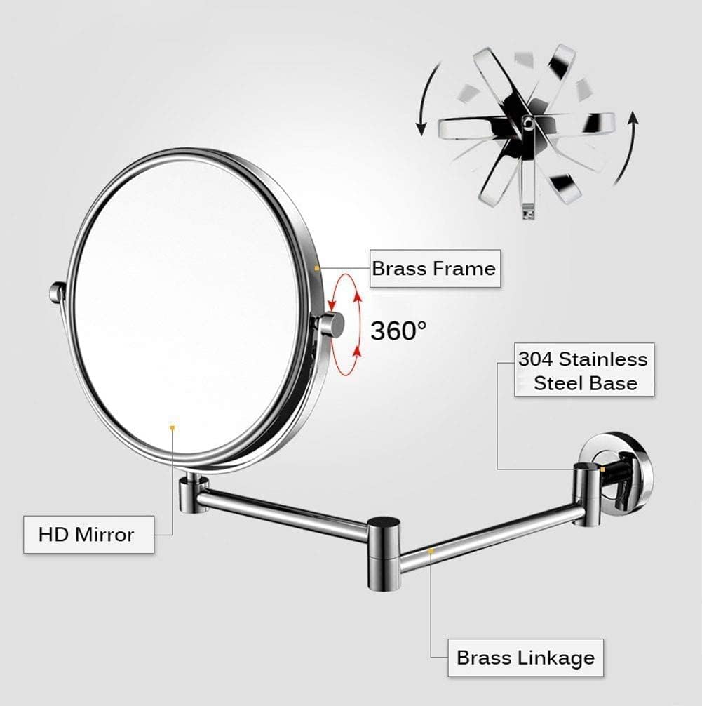 Bathroom Vanity Mirror, 10x Magnification Wall-Mounted Makeup, Double-Sided 360 ° Rotary decryplable Cosmetic Shaving(Chrome)