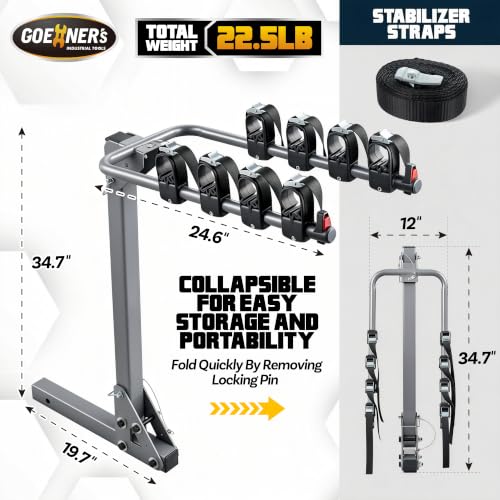 4 Bike Rack Hitch Mount, 240 lbs Max Load Bicycle Rack, 2" Receiver, Heavy-Duty Steel Frame Bike Carrier Rack for SUV, Car, Trucks, RV, Tilt Release, No‑Tool Install,Foldable, Anti-Wobble by Osluken - Used condition - Image 5