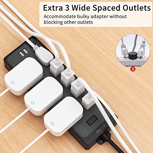 Extensión de 15 pies, regleta protector de sobretensión NTONPOWER con 8 tomas (3 ampliamente espaciadas) y 2 puertos USB, 1875W/15A, montaje en pared, estación de carga para escritorio para hogar y oficina miniatura 3