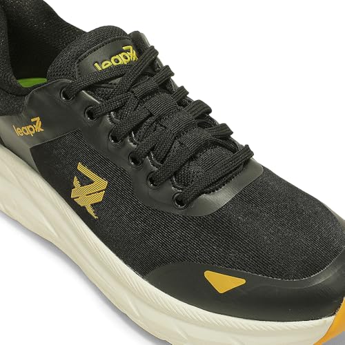 Image of Liberty LEAP7X FORCESTEPE Running Shoes for Men - Black & White Lace-Up Knit-Mesh Shoes | Memory Foam Cushioned Insole, Lightweight Footwear for Jogging, Running, Light Workouts