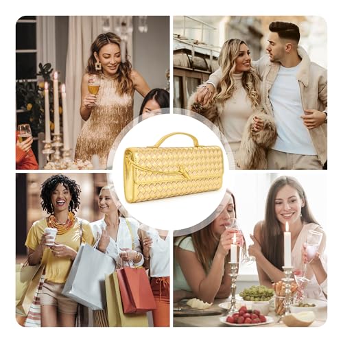 Image of Joryin Woven Purse for Women Evening Clutch Woven Leather Handbags Crossbody Bag Purse Formal Evening Bag, Vegan Leather