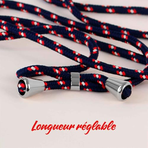 Coque avec cordon iPhone 16 Plus ONEFLOW antichoc et ajustable couleur bleu blanc rouge