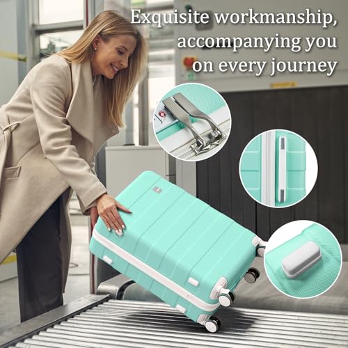 Image of imiomo Hard Shell Luggage Sets 5 Piece for Women, Lightweight Hardside Rolling Suitcase Set with Spinner Wheels and TSA Lock, Green